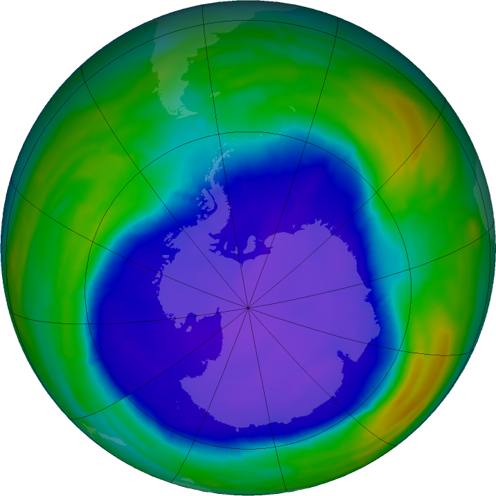 Antarctic ozone map for 28 September 2015